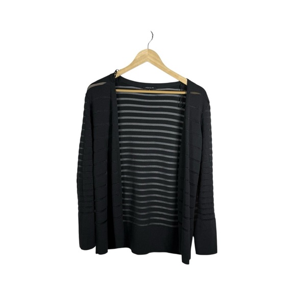 NWOT Lafayette 148 Sheer Striped Knit Open Cardigan Black Size M - Picture 1 of 7